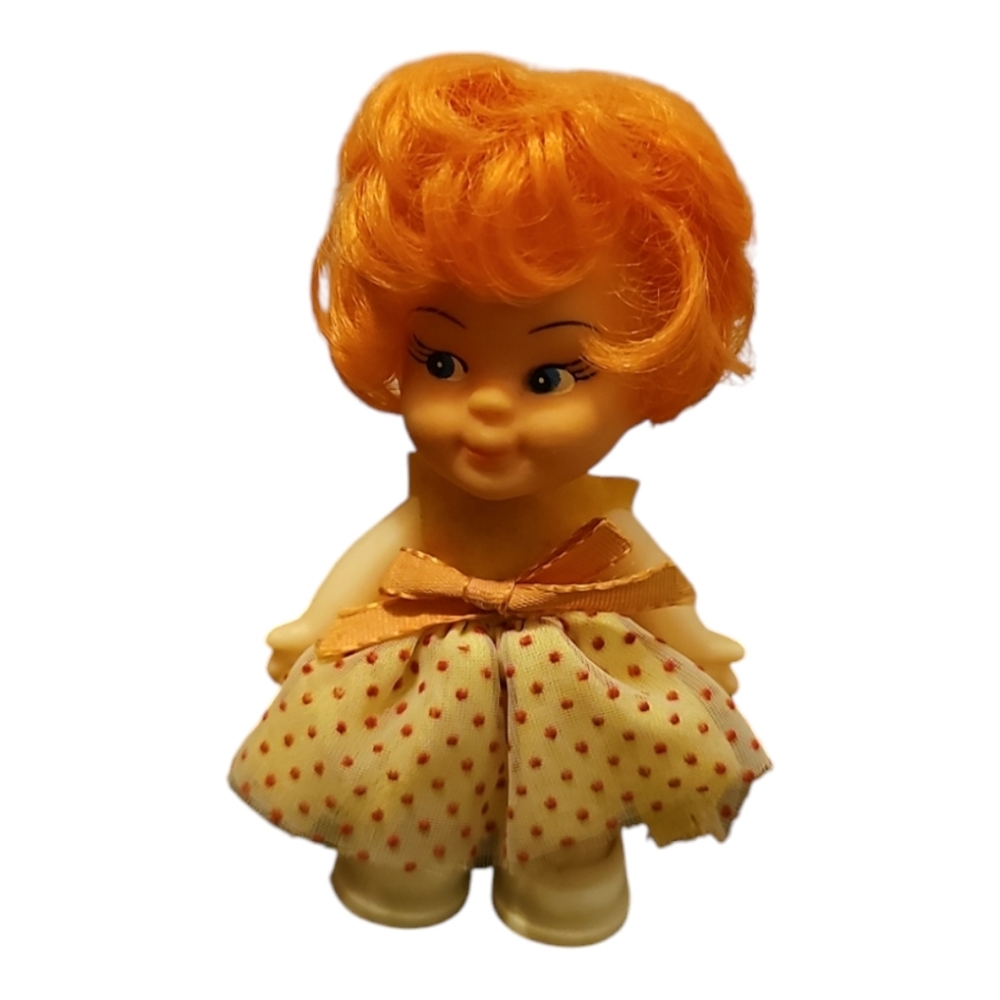 Vintage Doll with Orange Hair and Polka Dot Dress MCM